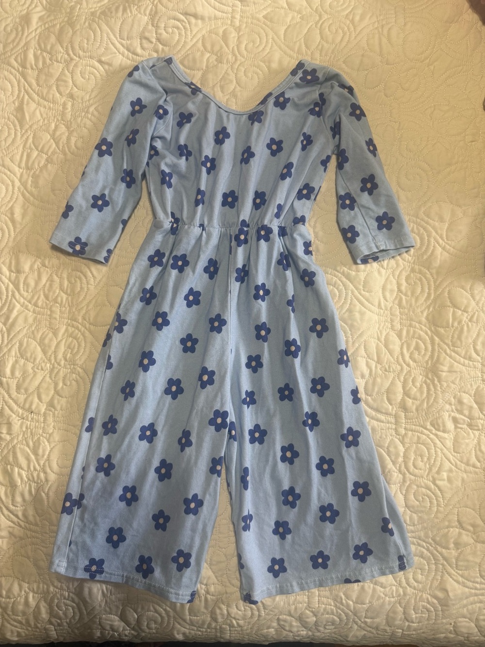 Vivie and Ash handmade in USA Light Blue Floral Jumpsuit toddler girls 4T